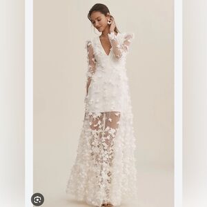Anthropologie White 3D Floral Sheer Overlay Wedding Dress